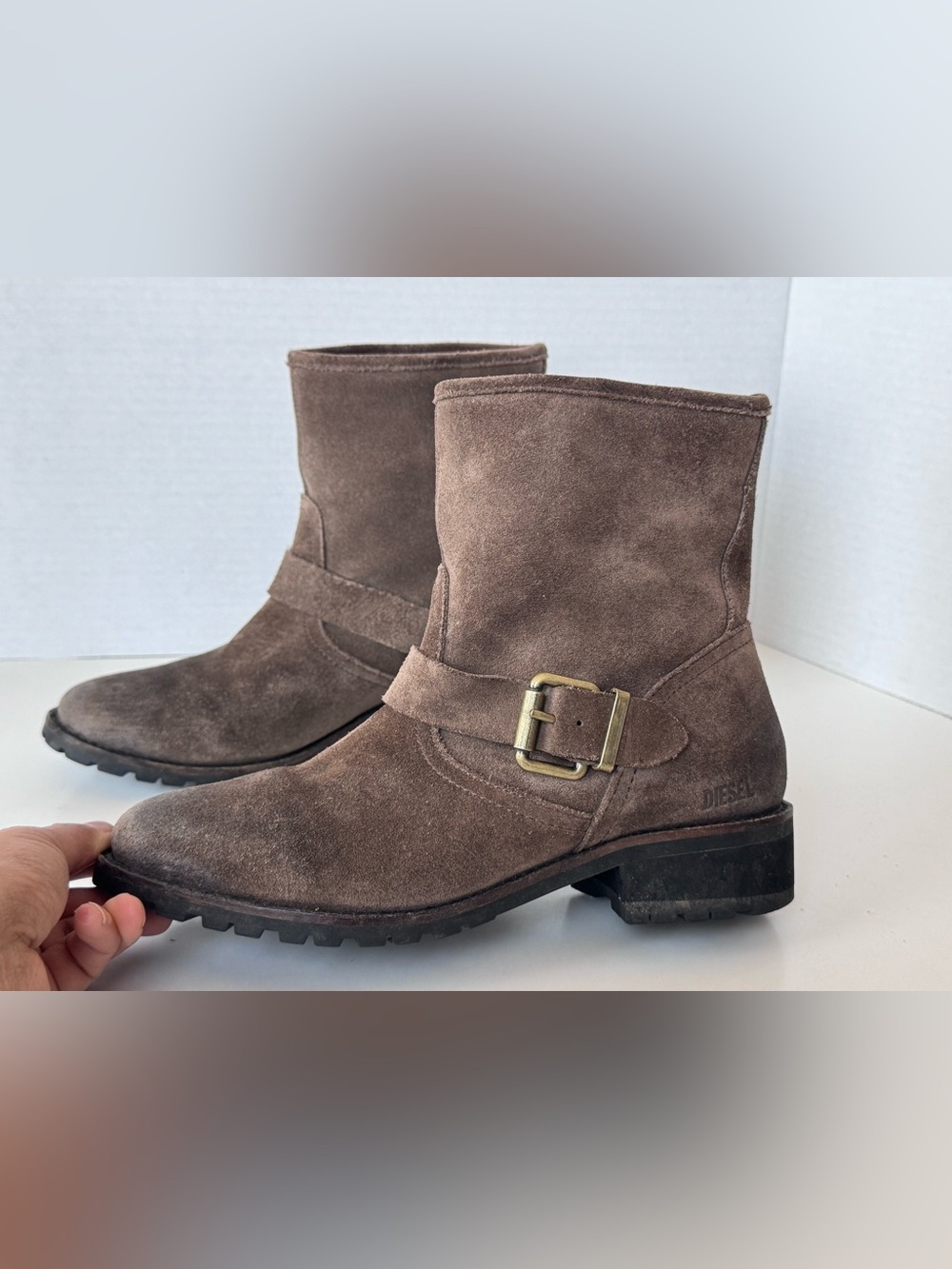 DIESEL Moto Biker Buckle Lined Leather Suede Boots Women’s Size 6 - Picture 6 of 10